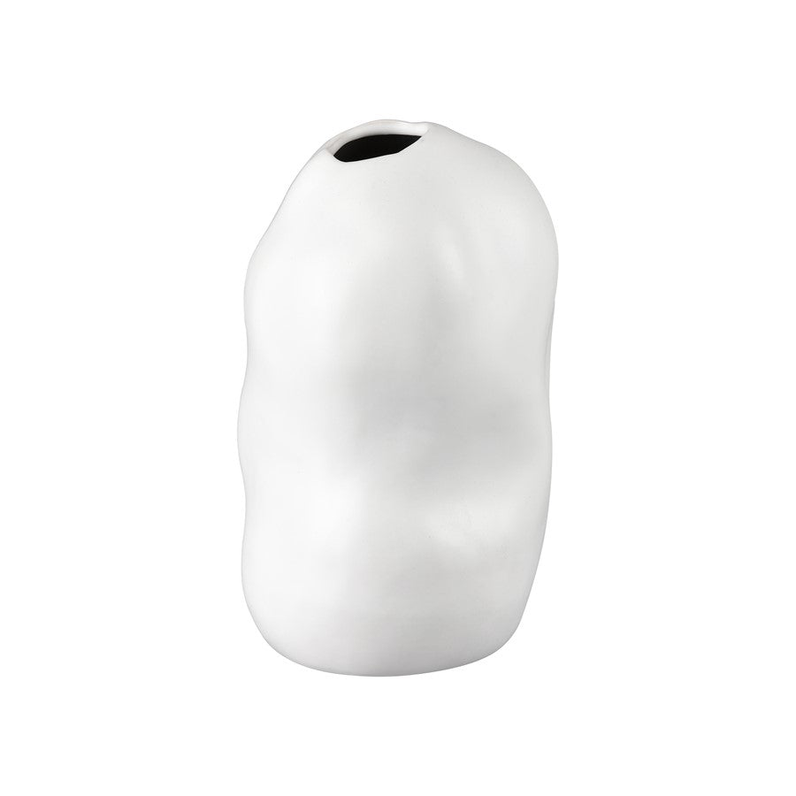 Atlas Lighting Elias Small Vase | White Satin Earthenware | Modern Sculpture & Flower Display | 7.5in W x 7.5in D x 12in H | Model AC11289-01