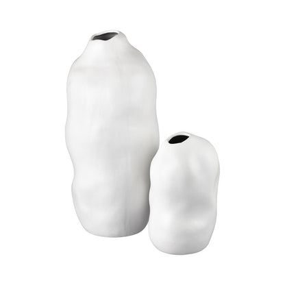Atlas Lighting Elias Small Vase | White Satin Earthenware | Modern Sculpture & Flower Display | 7.5in W x 7.5in D x 12in H | Model AC11289-01
