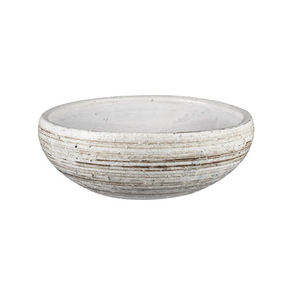 Atlas Lighting Ellen Bowl | White & Brown Striped Earthenware | Decorative Centerpiece & Catchall | 15.25in W x 15.25in D x 5.25in | Model AC11290-01