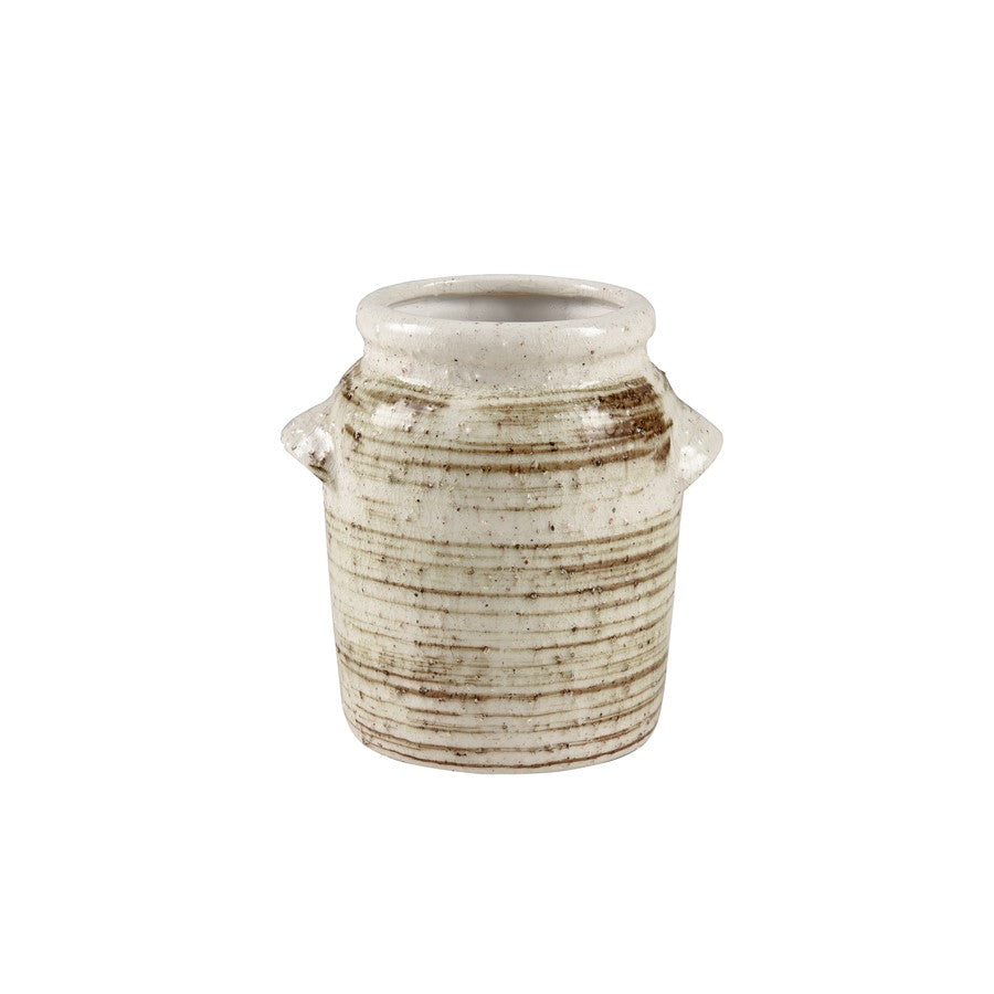 Atlas Lighting Ellen Small Vase | White & Brown Striped Earthenware | Modern Sculpture & Flower Display | 7in W x 6in D x 7in H | Model AC11291-02