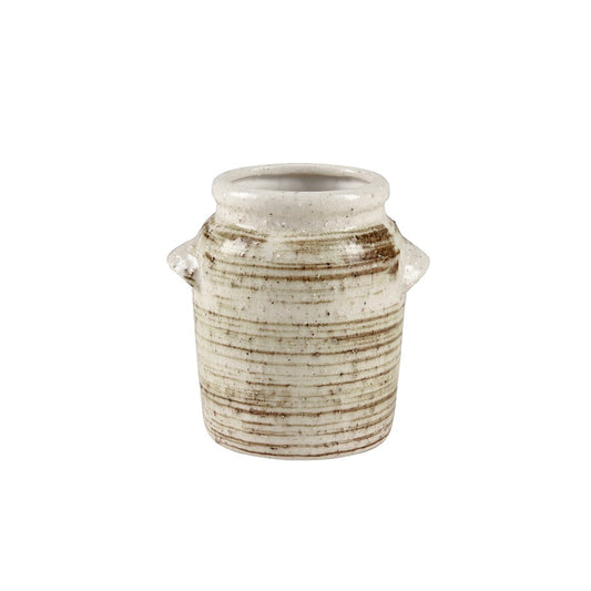 Atlas Lighting Ellen Small Vase | White & Brown Striped Earthenware | Modern Sculpture & Flower Display | 7in W x 6in D x 7in H | Model AC11291-02