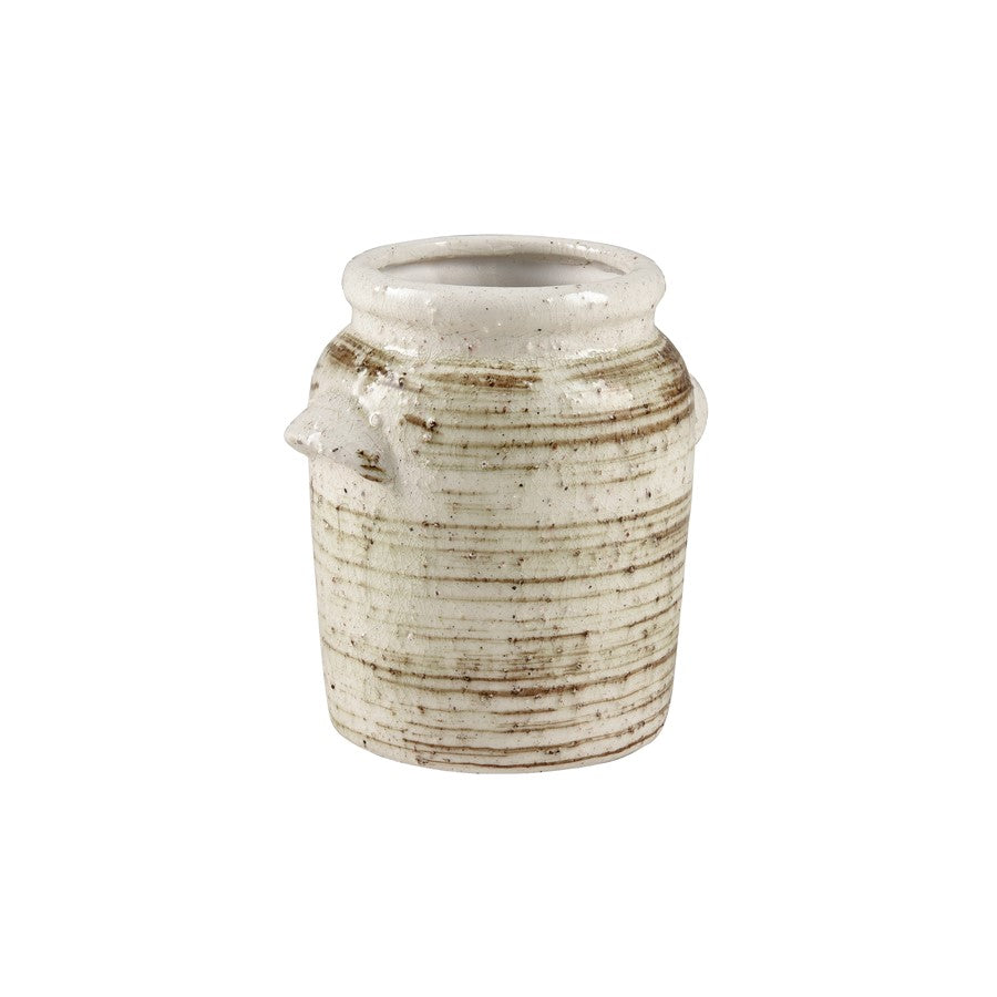 Atlas Lighting Ellen Small Vase | White & Brown Striped Earthenware | Modern Sculpture & Flower Display | 7in W x 6in D x 7in H | Model AC11291-02