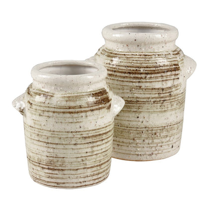 Atlas Lighting Ellen Small Vase | White & Brown Striped Earthenware | Modern Sculpture & Flower Display | 7in W x 6in D x 7in H | Model AC11291-02