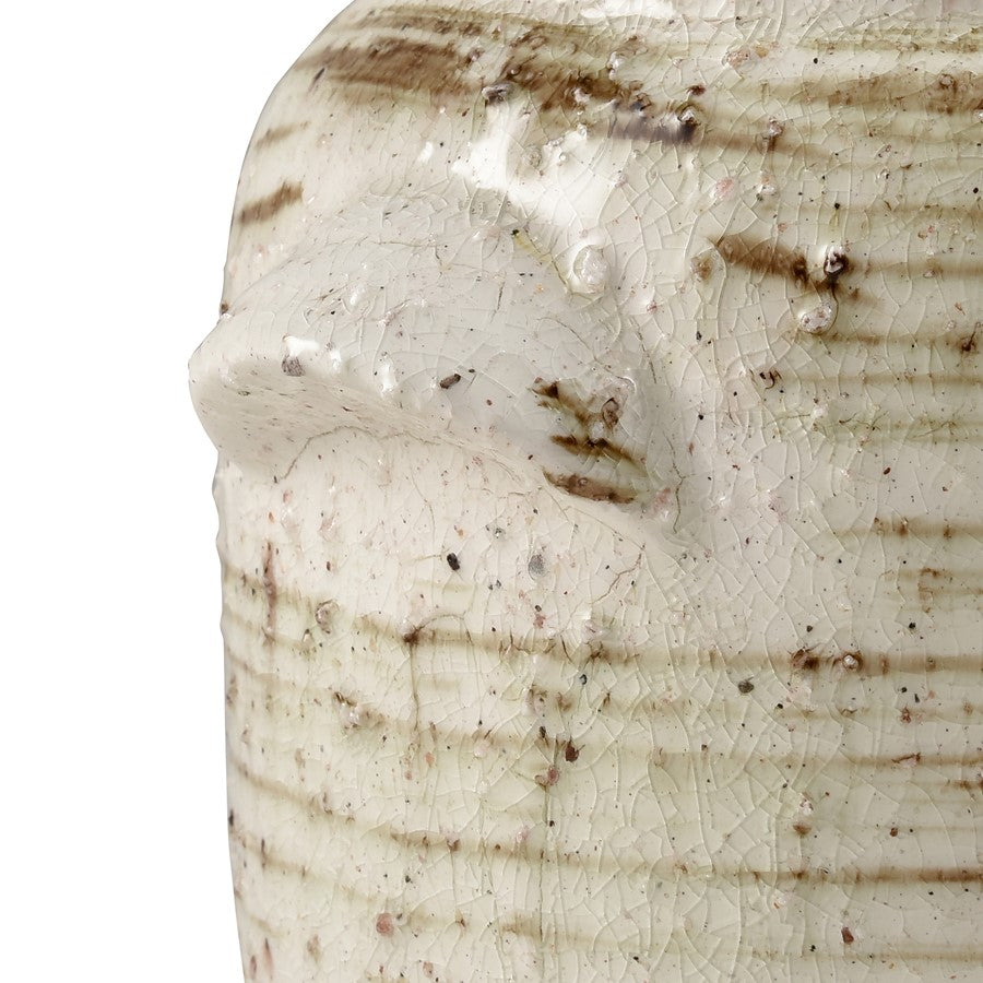 Atlas Lighting Ellen Small Vase | White & Brown Striped Earthenware | Modern Sculpture & Flower Display | 7in W x 6in D x 7in H | Model AC11291-02