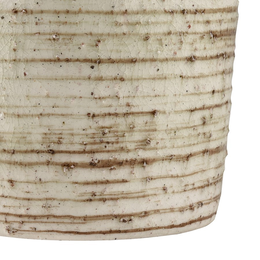 Atlas Lighting Ellen Small Vase | White & Brown Striped Earthenware | Modern Sculpture & Flower Display | 7in W x 6in D x 7in H | Model AC11291-02