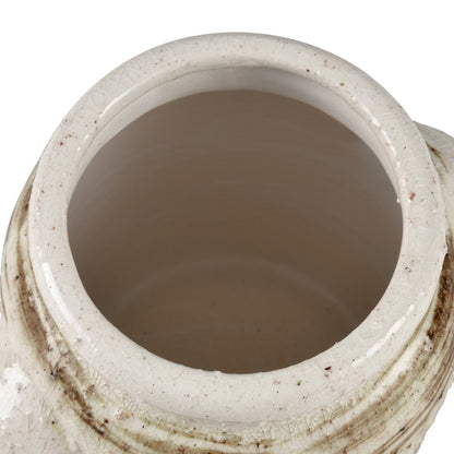 Atlas Lighting Ellen Small Vase | White & Brown Striped Earthenware | Modern Sculpture & Flower Display | 7in W x 6in D x 7in H | Model AC11291-02