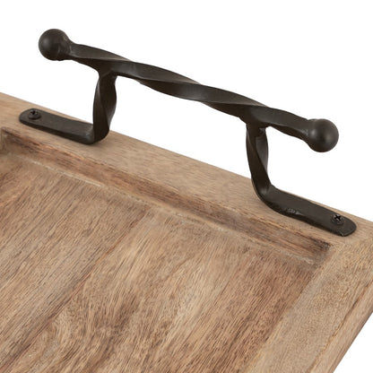 Atlas Lighting Ellwood Tray Set of 2 | Natural Mango Wood with Black Iron Handles | Living Room & Kitchen Serving Trays | 18.75in | Model AC11292-01S