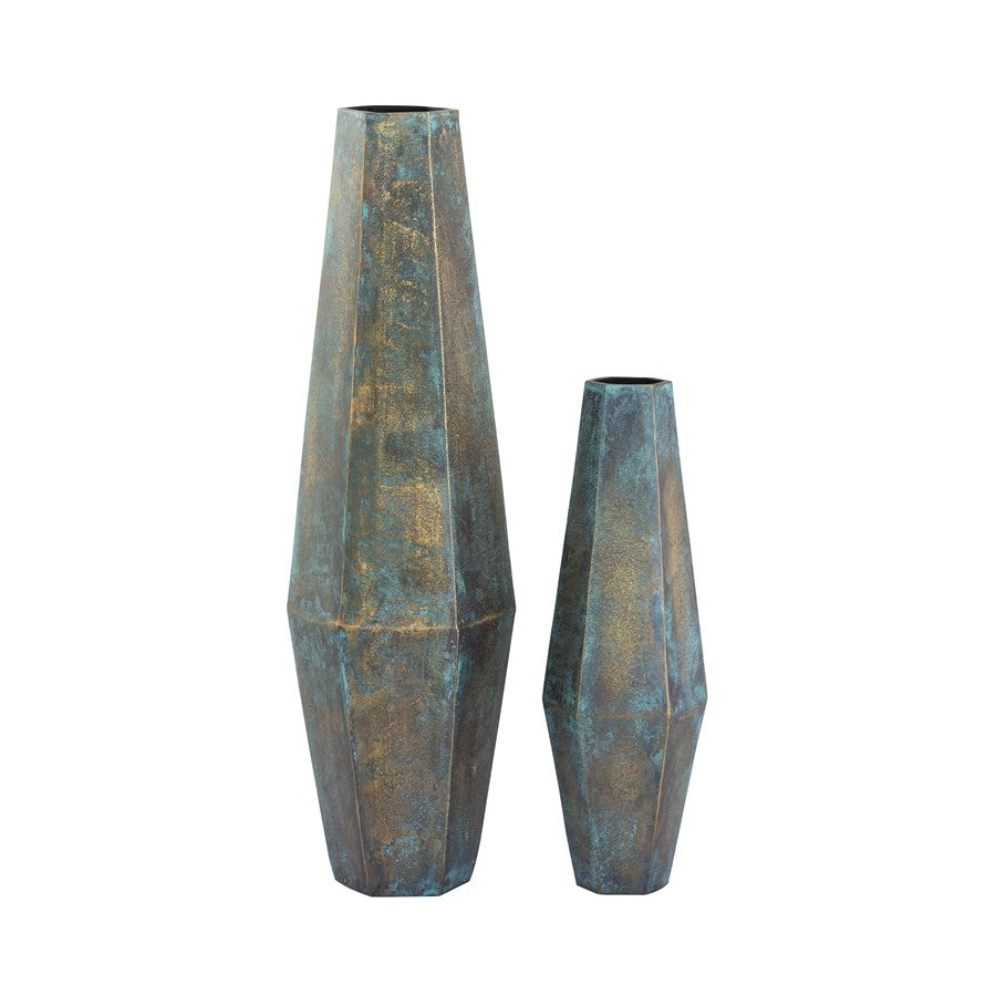 Atlas Lighting Erwin Vase Set of 2 | Oxidized Brass Metal Faceted Vases | Living Room & Entryway Decor | 6.75in W x 6in D x 24in H | Model AC11295-01S