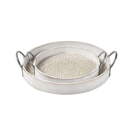 Atlas Lighting Fabian Tray Set of 2 | Weathered White Wood Nesting Trays with Handles | Living Room & Kitchen Serving Trays | Model AC11296-01S