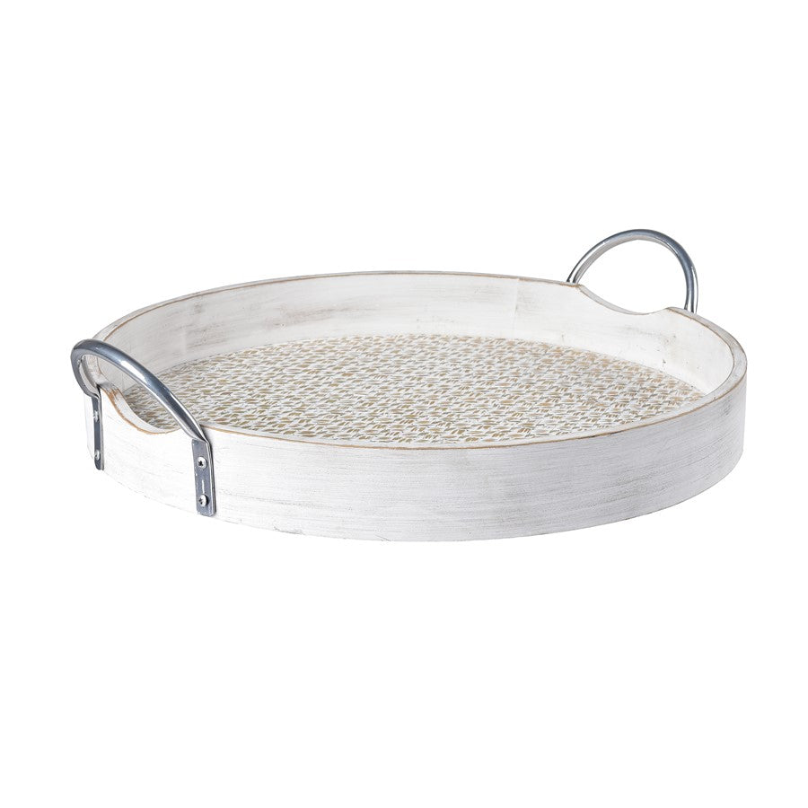 Atlas Lighting Fabian Tray Set of 2 | Weathered White Wood Nesting Trays with Handles | Living Room & Kitchen Serving Trays | Model AC11296-01S
