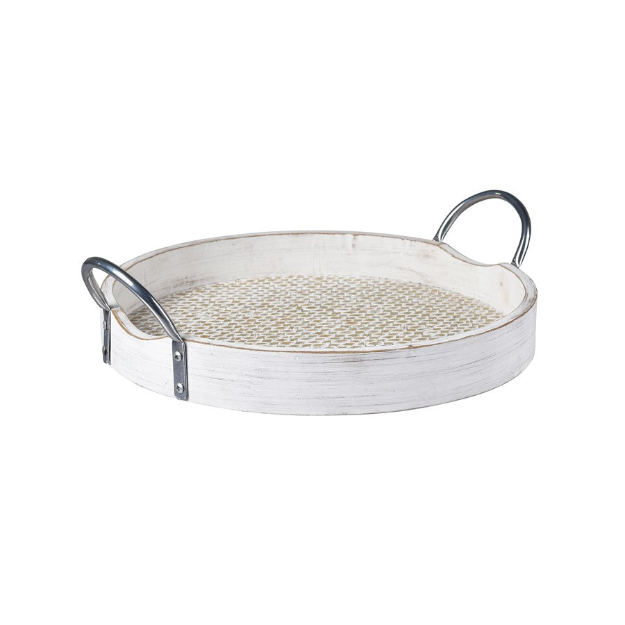 Atlas Lighting Fabian Tray Set of 2 | Weathered White Wood Nesting Trays with Handles | Living Room & Kitchen Serving Trays | Model AC11296-01S
