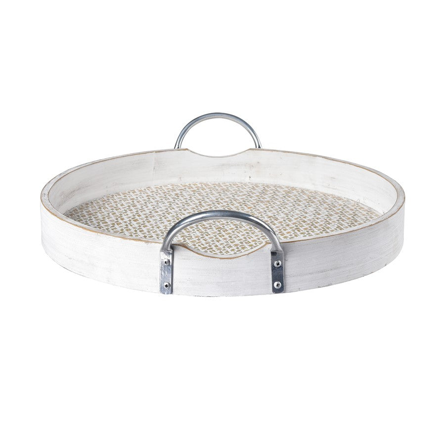 Atlas Lighting Fabian Tray Set of 2 | Weathered White Wood Nesting Trays with Handles | Living Room & Kitchen Serving Trays | Model AC11296-01S