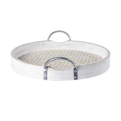 Atlas Lighting Fabian Tray Set of 2 | Weathered White Wood Nesting Trays with Handles | Living Room & Kitchen Serving Trays | Model AC11296-01S