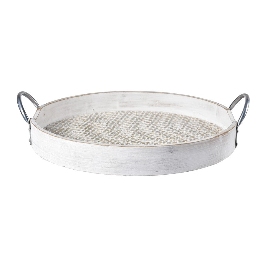 Atlas Lighting Fabian Tray Set of 2 | Weathered White Wood Nesting Trays with Handles | Living Room & Kitchen Serving Trays | Model AC11296-01S