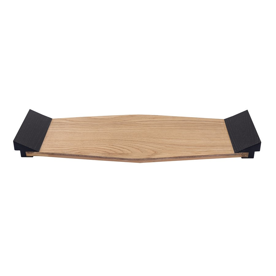 Atlas Lighting Facet 28in Serving Tray | Japandi Light Oak Wood with Black Handles | Entryway & Coffee Table Organizer | Model AC11297-01