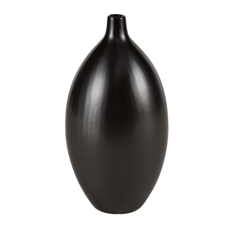 Atlas Lighting Faye 14in Vase | Black Earthenware | Entryway & Living Room Decor | 7 x 7 x 14 in | Model AC11301-02