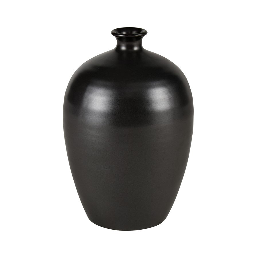 Atlas Lighting Faye Medium Vase | Black Earthenware | Living Room & Entryway Decor | 8 x 8 x 12 in | Model AC11302-02