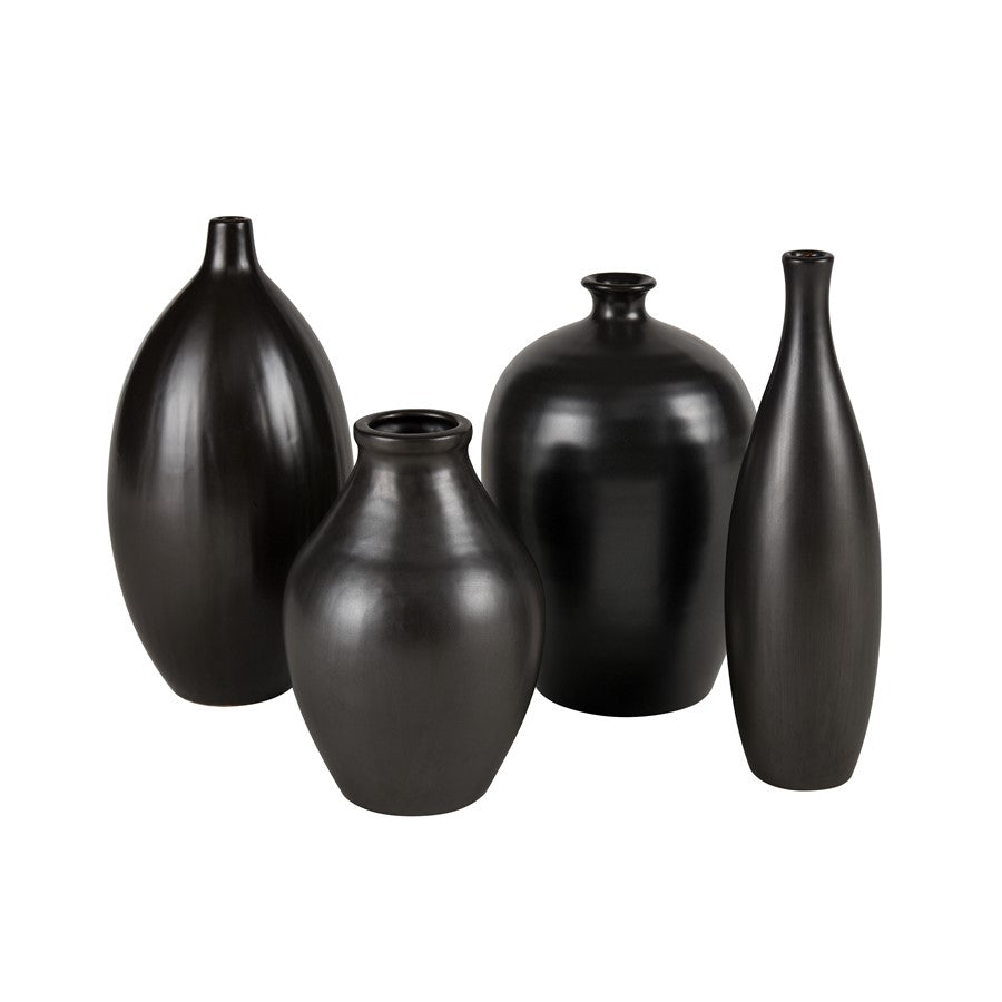 Atlas Lighting Faye Small Vase | Black Earthenware | Shelf & Tabletop Decor | 6.75 x 6.75 x 10 in | Model AC11303-02