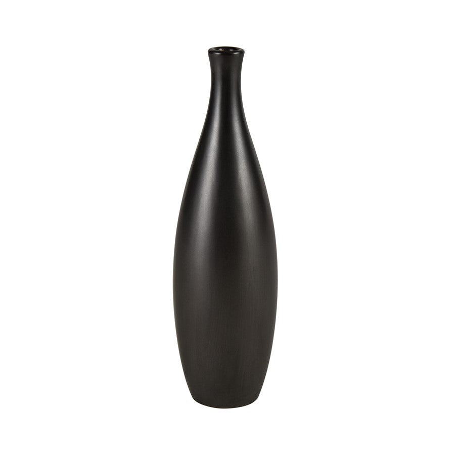 Atlas Lighting Faye 14in Tall Vase | Black Earthenware | Living Room & Entryway Decor | 4 x 4 x 14 in | Model AC11304-02