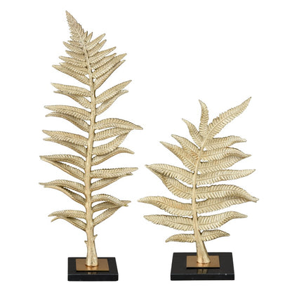 Atlas Lighting Fern Sculpture Set of 2 | Gold Resin with Marble Base | Living Room & Office Decor | 10 x 6 x 25 in | Model AC11310-01S