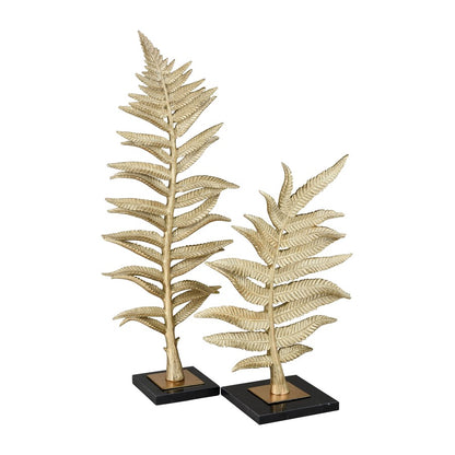 Atlas Lighting Fern Sculpture Set of 2 | Gold Resin with Marble Base | Living Room & Office Decor | 10 x 6 x 25 in | Model AC11310-01S