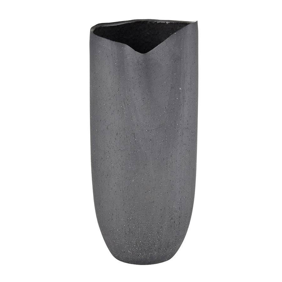 Atlas Lighting Ferraro 15in Tall Folded Vase | Black Earthenware | Living Room & Entryway Decor | 6 x 6 x 15 in | Model AC11311-01