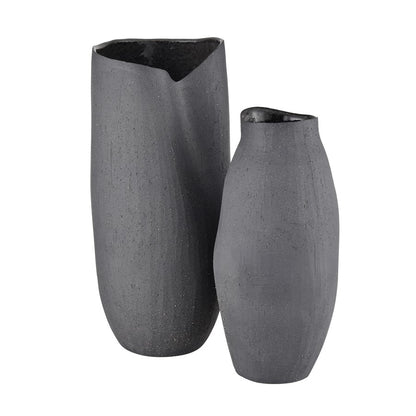Atlas Lighting Ferraro 15in Tall Folded Vase | Black Earthenware | Living Room & Entryway Decor | 6 x 6 x 15 in | Model AC11311-01