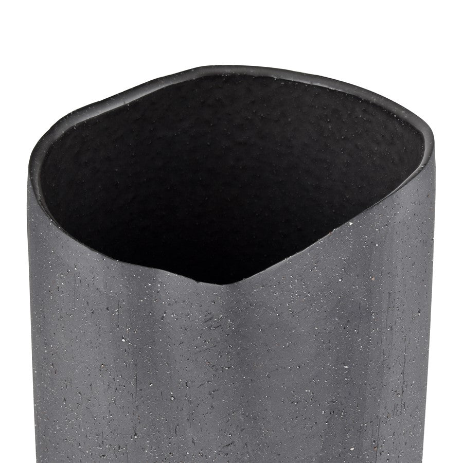 Atlas Lighting Ferraro 15in Tall Folded Vase | Black Earthenware | Living Room & Entryway Decor | 6 x 6 x 15 in | Model AC11311-01