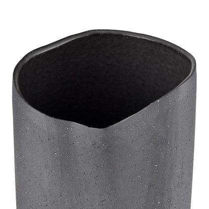 Atlas Lighting Ferraro 15in Tall Folded Vase | Black Earthenware | Living Room & Entryway Decor | 6 x 6 x 15 in | Model AC11311-01