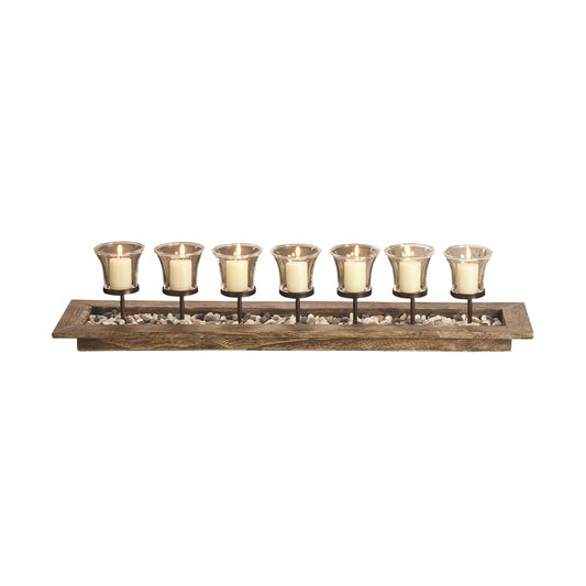 Atlas Lighting Firenza Candleholder Centerpiece | Traditional Natural Wood & Dark Bronze Metal | Dining Table & Mantel Decor | Model AC11315-01