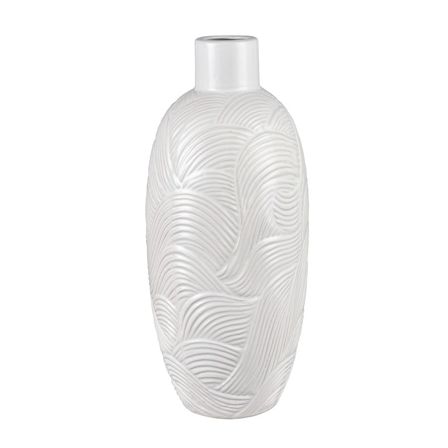 Atlas Lighting Flynn Large Vase | Gloss White Earthenware | Living Room & Entryway Decor | 7 x 7 x 15.75 in | Model AC11318-02