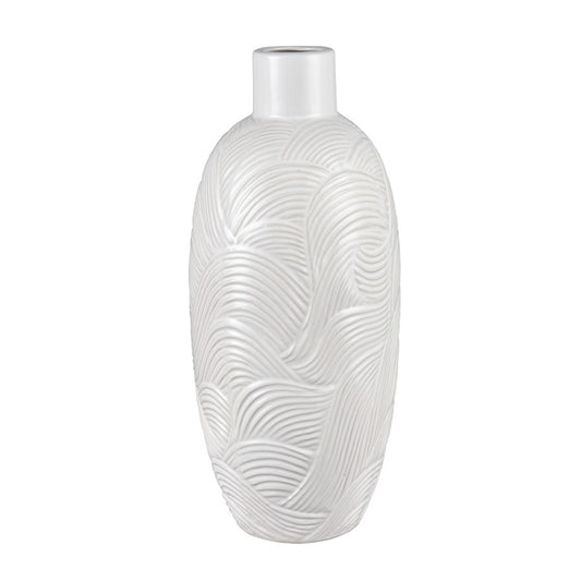 Atlas Lighting Flynn Large Vase | Gloss White Earthenware | Living Room & Entryway Decor | 7 x 7 x 15.75 in | Model AC11318-02