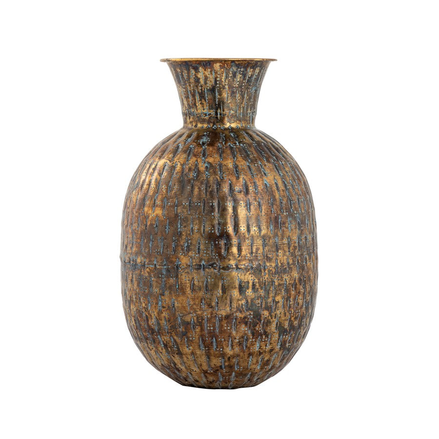 Atlas Lighting Fowler Vase | Patinated Brass & Light Blue Metal | Living Room & Entryway Decor | 9.5 x 9.5 x 15.75 in | Model AC11321-01