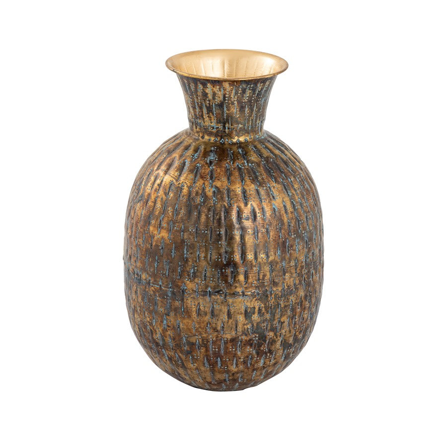 Atlas Lighting Fowler Vase | Patinated Brass & Light Blue Metal | Living Room & Entryway Decor | 9.5 x 9.5 x 15.75 in | Model AC11321-01