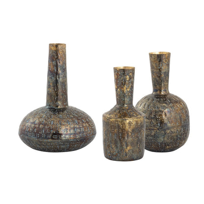 Atlas Lighting Fowler Vase Set of 3 | Patinated Brass and Light Blue Metal | Living Room & Entryway Decor | 6.25in H | Model AC11322-01S