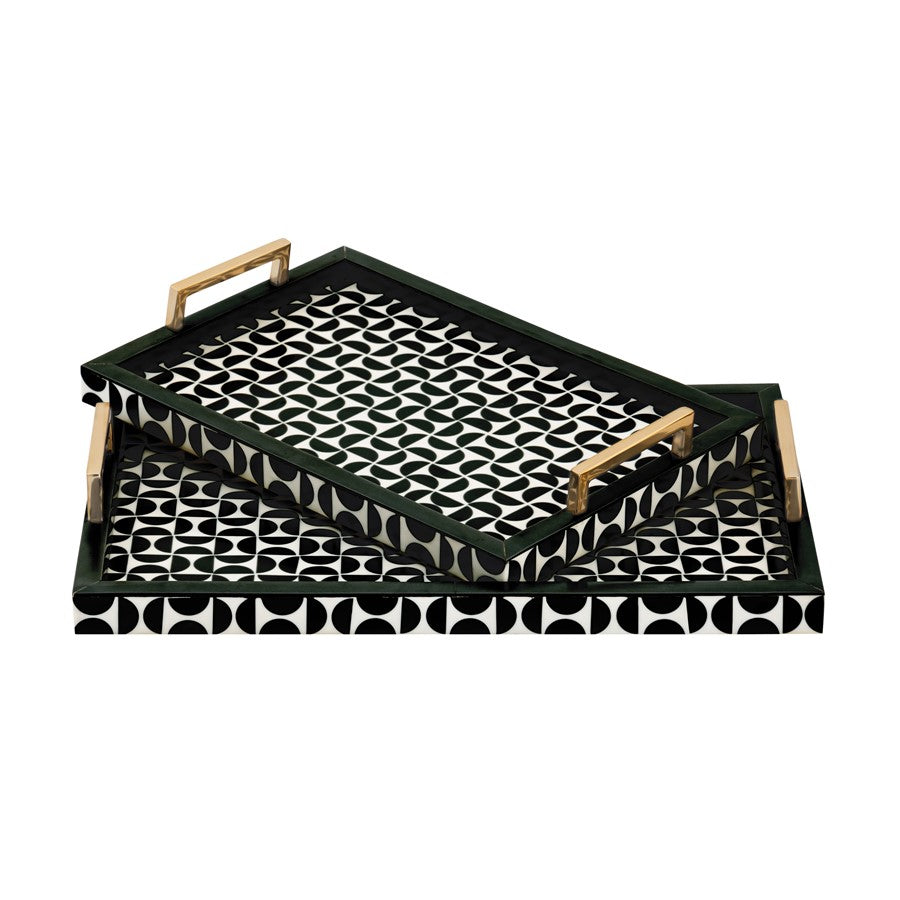 Atlas Lighting Futrelle Tray Set of 2 | Dark Green and White Composite | Coffee Table & Kitchen Organizer | 2.5in H | Model AC11325-01S
