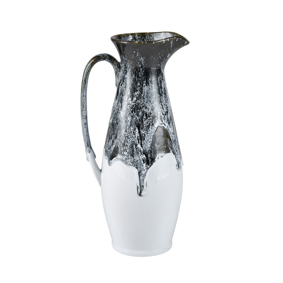 Atlas Lighting Gallemore Pitcher | Black & White Glazed Earthenware | Modern Sculpture for Entryway & Kitchen Counter | 14in H | Model AC11328-01