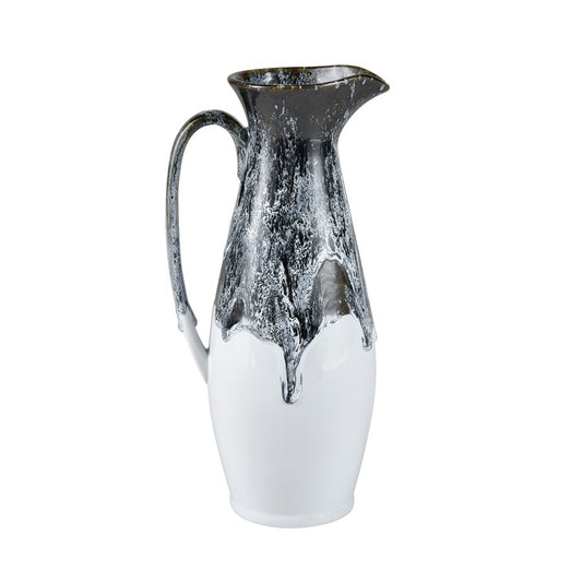 Atlas Lighting Gallemore Pitcher | Black & White Glazed Earthenware | Modern Sculpture for Entryway & Kitchen Counter | 14in H | Model AC11328-01