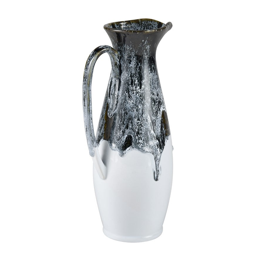 Atlas Lighting Gallemore Pitcher | Black & White Glazed Earthenware | Modern Sculpture for Entryway & Kitchen Counter | 14in H | Model AC11328-01