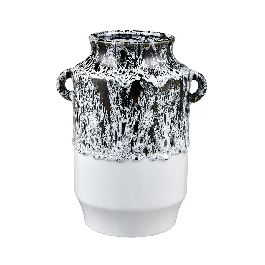Atlas Lighting Gallemore Vase | Black & White Glazed Earthenware | Modern Sculpture for Entryway & Living Room | 10in H | Model AC11329-01