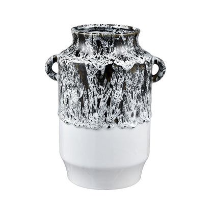 Atlas Lighting Gallemore Vase | Black & White Glazed Earthenware | Modern Sculpture for Entryway & Living Room | 10in H | Model AC11329-01