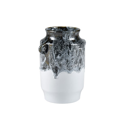 Atlas Lighting Gallemore Vase | Black & White Glazed Earthenware | Modern Sculpture for Entryway & Living Room | 10in H | Model AC11329-01