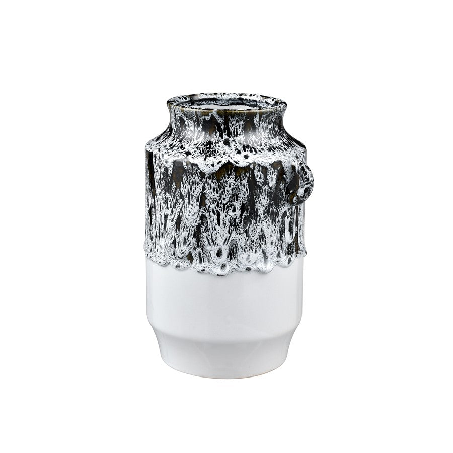 Atlas Lighting Gallemore Vase | Black & White Glazed Earthenware | Modern Sculpture for Entryway & Living Room | 10in H | Model AC11329-01
