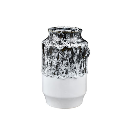Atlas Lighting Gallemore Vase | Black & White Glazed Earthenware | Modern Sculpture for Entryway & Living Room | 10in H | Model AC11329-01