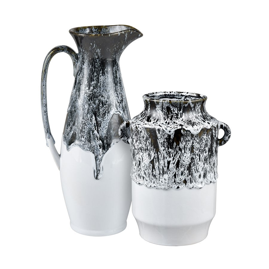 Atlas Lighting Gallemore Vase | Black & White Glazed Earthenware | Modern Sculpture for Entryway & Living Room | 10in H | Model AC11329-01
