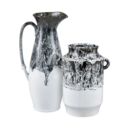 Atlas Lighting Gallemore Vase | Black & White Glazed Earthenware | Modern Sculpture for Entryway & Living Room | 10in H | Model AC11329-01