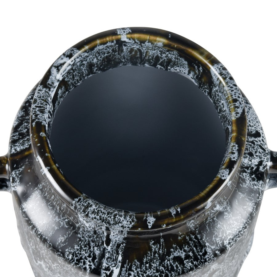Atlas Lighting Gallemore Vase | Black & White Glazed Earthenware | Modern Sculpture for Entryway & Living Room | 10in H | Model AC11329-01