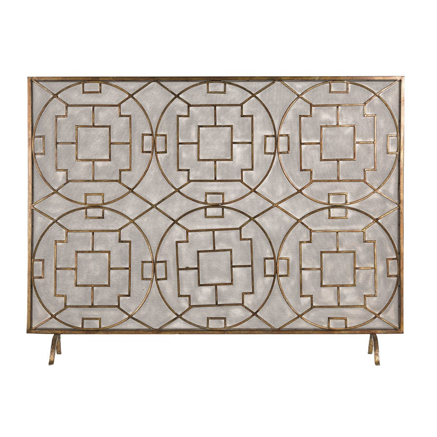 Atlas Lighting Geometric Firescreen | Antique Bronze Metal | Decorative Fireplace Screen for Living Room & Den | 46in W | Model AC11331-01