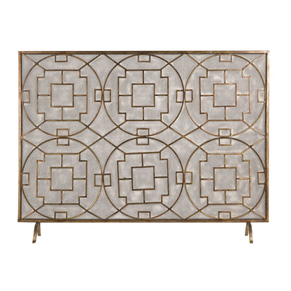Atlas Lighting Geometric Firescreen | Antique Bronze Metal | Decorative Fireplace Screen for Living Room & Den | 46in W | Model AC11331-01