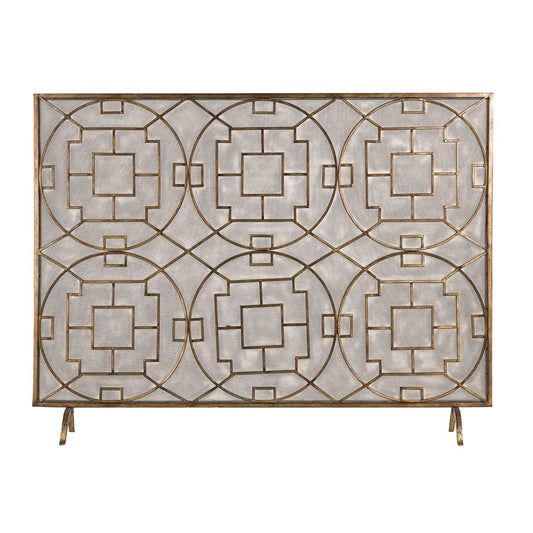 Atlas Lighting Geometric Firescreen | Antique Bronze Metal | Decorative Fireplace Screen for Living Room & Den | 46in W | Model AC11331-01